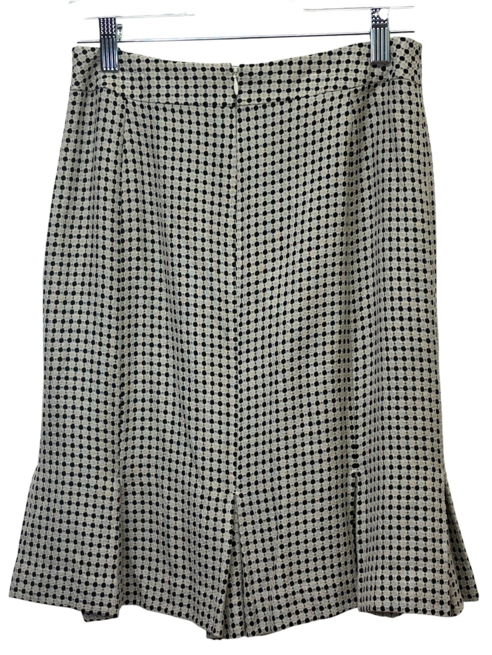 Ann‎ Taylor LOFT Black Cream Micro Dot Grid Flounce Skirt Classic A-Line Size 2P - Picture 2 of 10